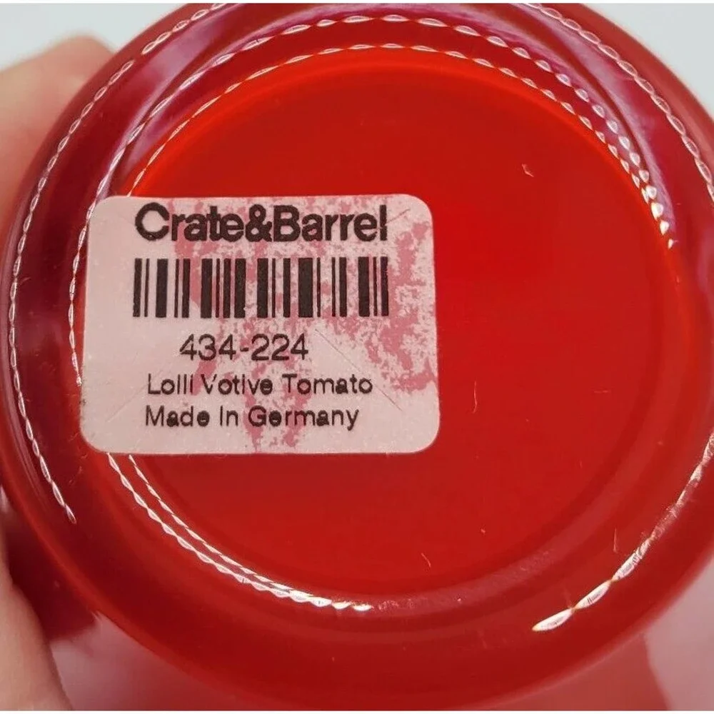 Crate & Barrel Lolli Tomato Red Glass Votive Candle Holder Made in Germany